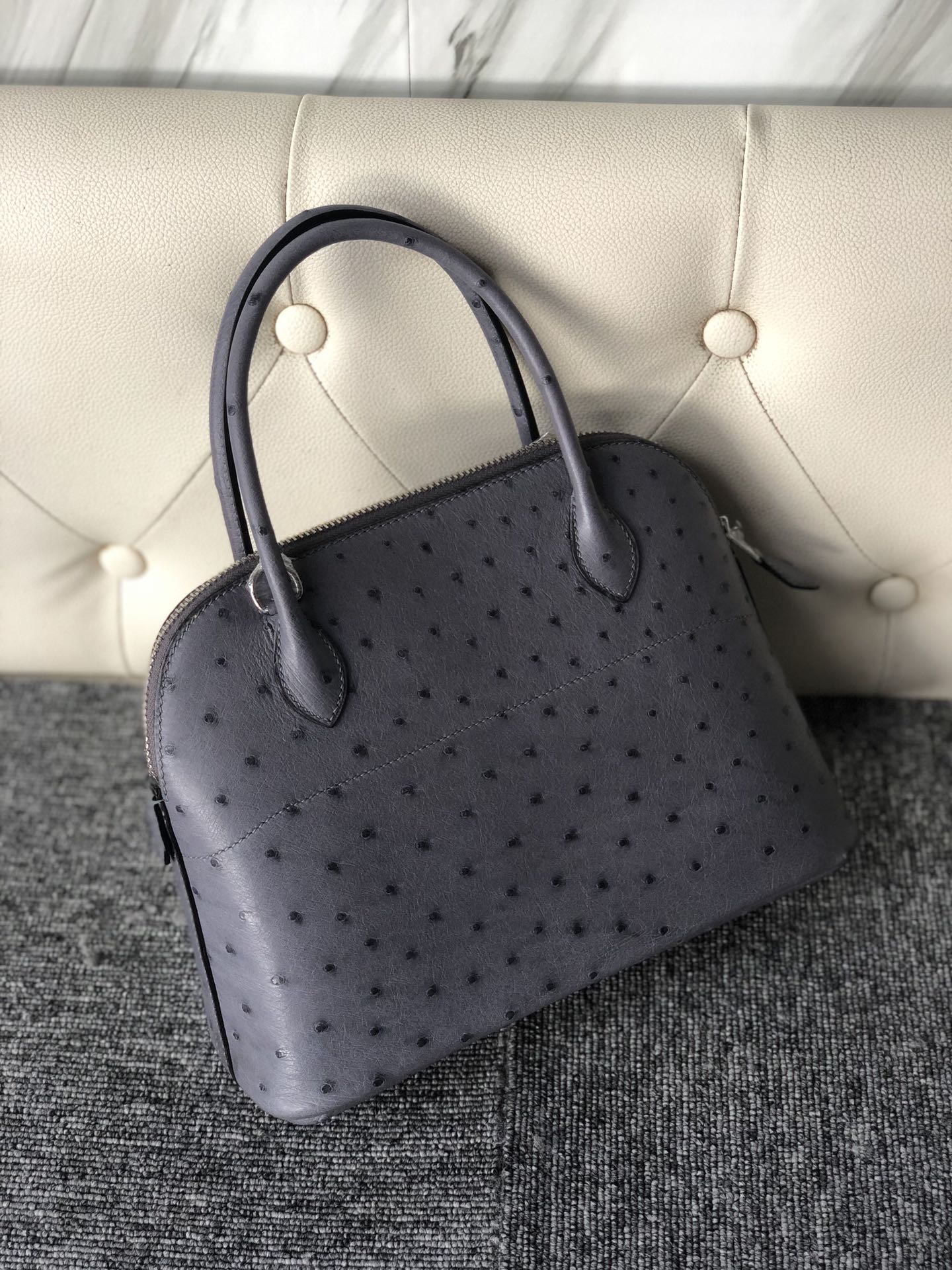 에르메스 볼리드27 마노블루 은장 타조가죽